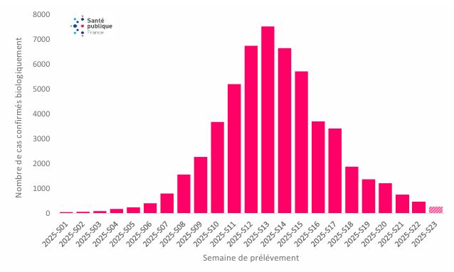 Evolution des cas de chikungunya à La réunion depuis le 1er janvier 2025